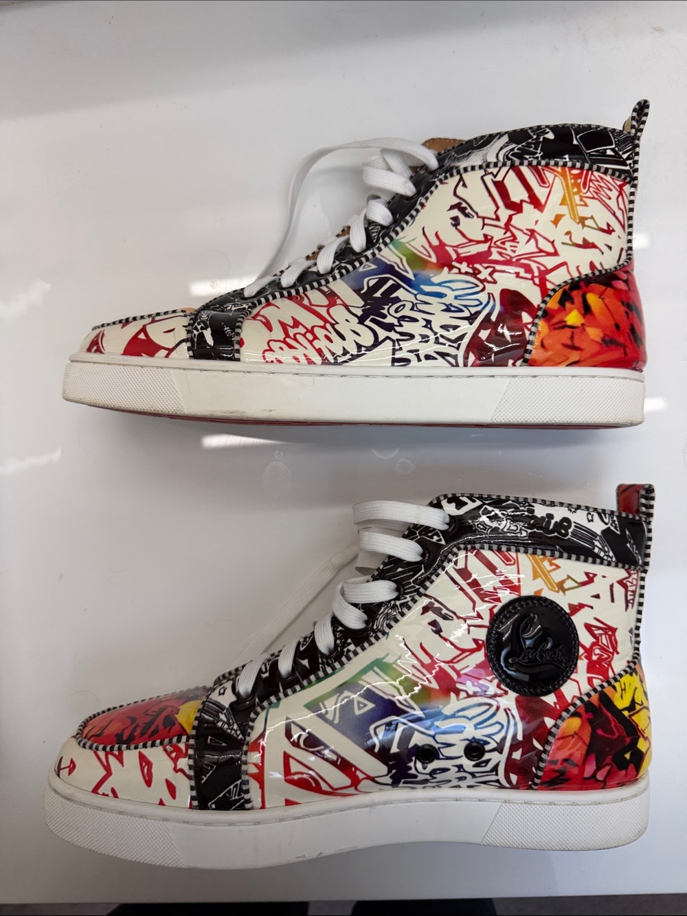 Christian Louboutin Graffiti High-Top Sneakers in Red, Yellow and Orange - Picture 3 of 9